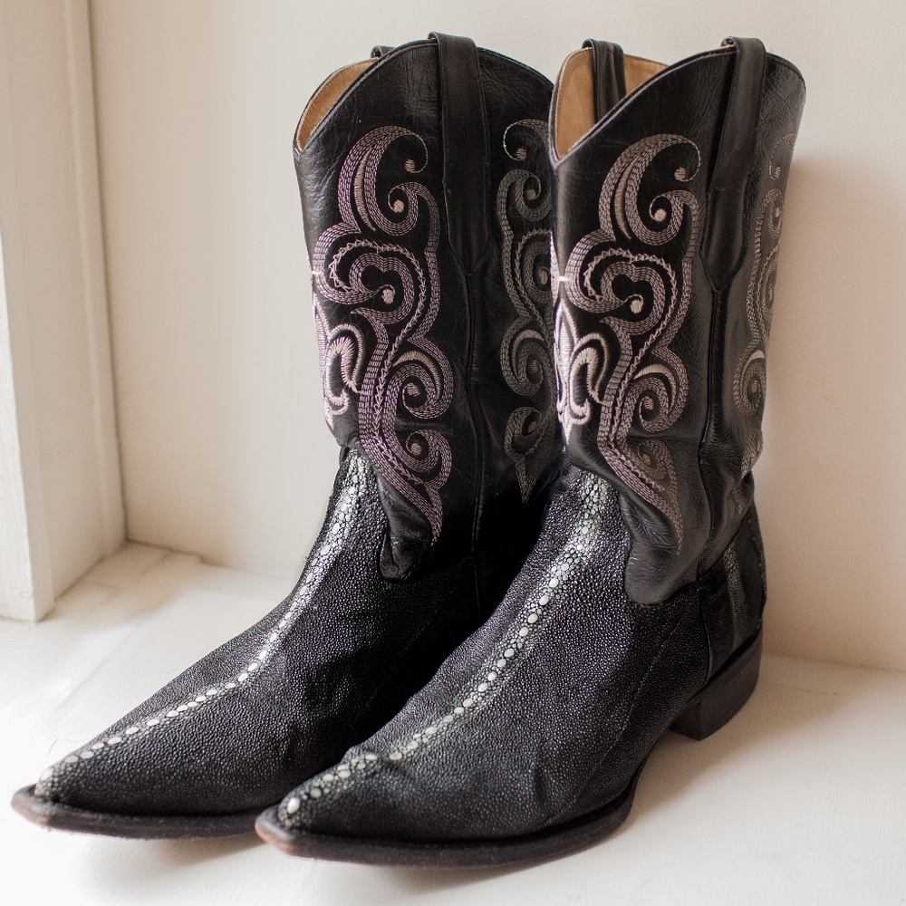 Men's Stingray Los Altos Boots - Genuine Black-Snip Tow-Rowstone - Size 28/US 10